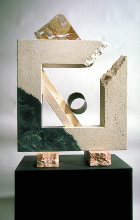 Archaeo-Tectonic 90-VIII / Cast stone, marble, travertine, copper  / 20 1/2" x 28" x 10" / 1990 : 1990s : Salvatore Pecoraro - Painter and Sculptor