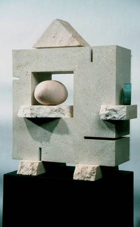 Archaeo-Tectonic 90-V / Cast stone, marble, travertine, copper  / 20 1/2" x 28" x 10" / 1990 : 1990s : Salvatore Pecoraro - Painter and Sculptor