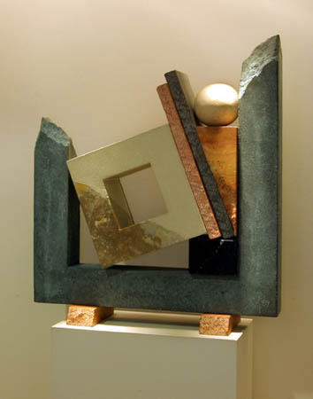 Archaeo-Tectonic 89-90-I / Patina, cast stone, and marble  / 37" x 32" x 10" / 1989-90 : 1980s : Salvatore Pecoraro - Painter and Sculptor