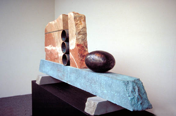 Archaeo-Tectonic 89-XII / Patina on cast stone, marble, bronze, and copper / 52 1/2" x 24" x 13" / 1989 : 1980s : Salvatore Pecoraro - Painter and Sculptor