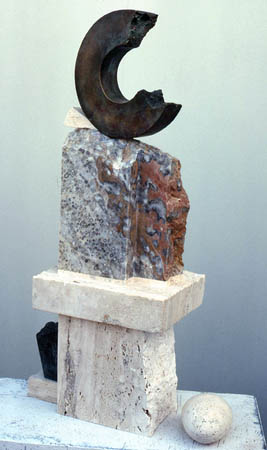Tariquinia / Marble, travertine, and cast bronze / 36" x 20" x 9" / 1988 : 1980s : Salvatore Pecoraro - Painter and Sculptor