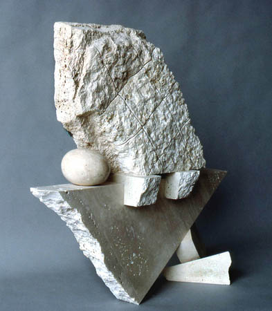 Erice / Travertine and bronze / 29" x 21 1/4" x 4 3/4" / 1988 : 1980s : Salvatore Pecoraro - Painter and Sculptor