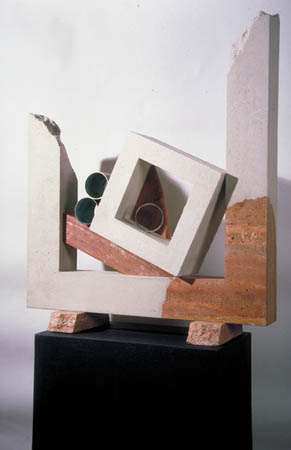 Archaeo-Tectonic 90-XIV / Cast stone, travertine, copper  / 85" x 32 1/2" x 10"  / 1990 : 1990s : Salvatore Pecoraro - Painter and Sculptor