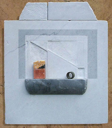 Untitled Wall Construction / Travertine, marble, copper / 16" x 16" x 4 1/2" / 1997 : 1990s : Salvatore Pecoraro - Painter and Sculptor