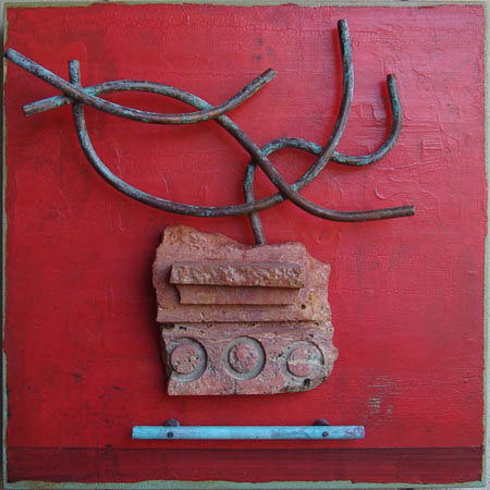 Ercolano Revisited / Acrylic paint on wood panel, travertine, copper tubing / 2003 : 2000s : Salvatore Pecoraro - Painter and Sculptor