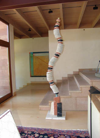 Branciforte No. 1 / Travertine, marble, glass, copper tubing / 16" x 20" x 102" / 2004 : Private & Public Commissions : Salvatore Pecoraro - Painter and Sculptor