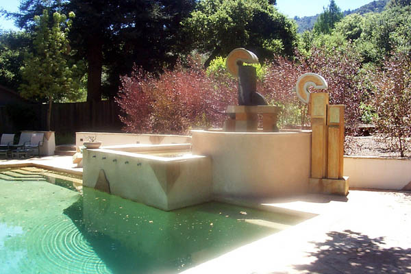 Designed pool, spa, fountain, and surrounding areas / Cast stone, copper tubing, glass, water / 1996 : Private & Public Commissions : Salvatore Pecoraro - Painter and Sculptor