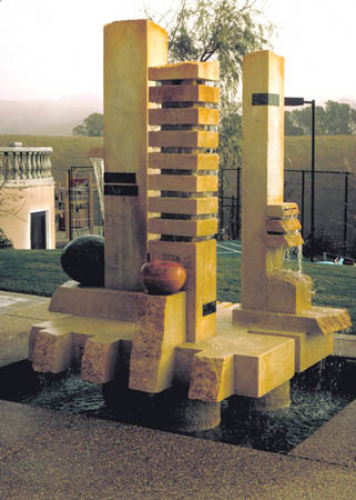 San Gimingano de Aqua / Cast stone, cast bronze, travertine, water / 72" x 96" x 104" / 1988 : Private & Public Commissions : Salvatore Pecoraro - Painter and Sculptor